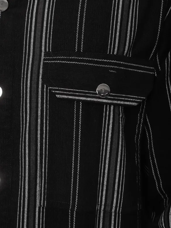 Black Striped Cotton Corduroy Shirt