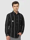 Black Striped Cotton Corduroy Shirt