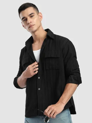 Black Structured Stripe Shirt