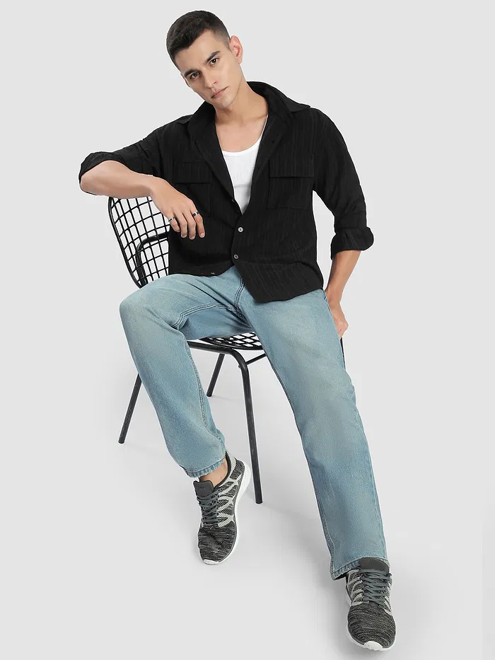 Black Structured Stripe Shirt
