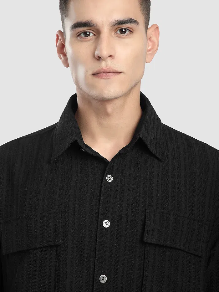 Black Structured Stripe Shirt