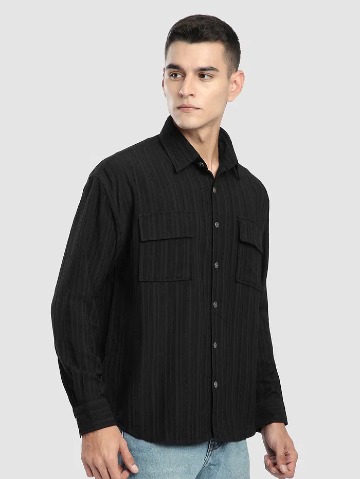 Black Structured Stripe Shirt