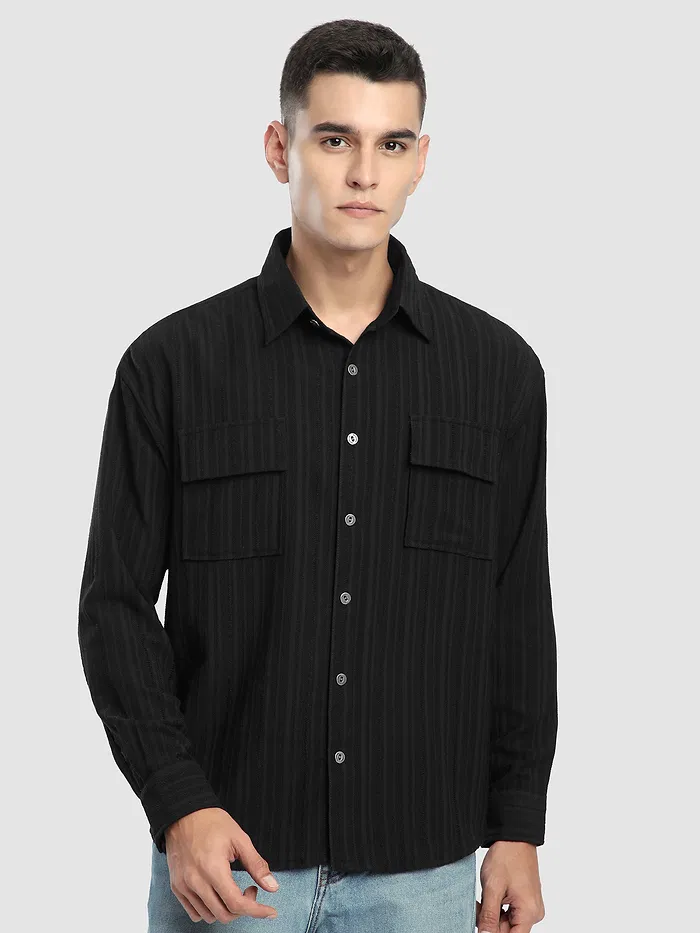 Black Structured Stripe Shirt