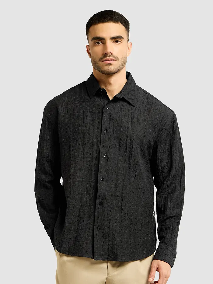 Black Textured Jacquard Shirt