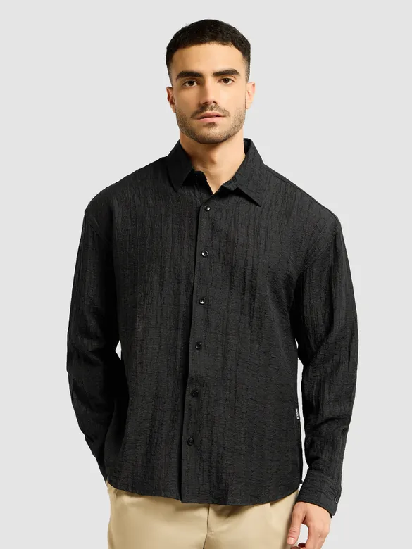 Black Textured Jacquard Shirt