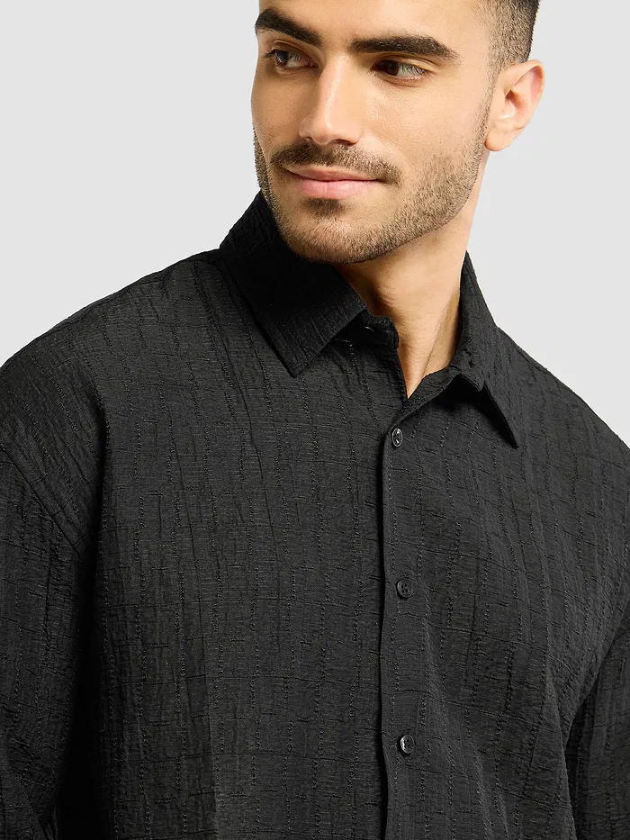 Black Textured Jacquard Shirt