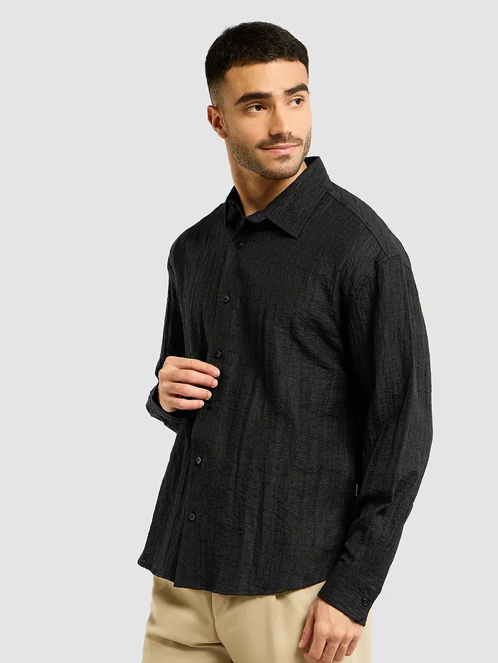 Black Textured Jacquard Shirt