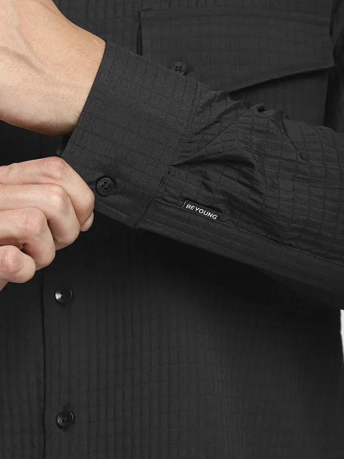 Black Textured Western Shirt