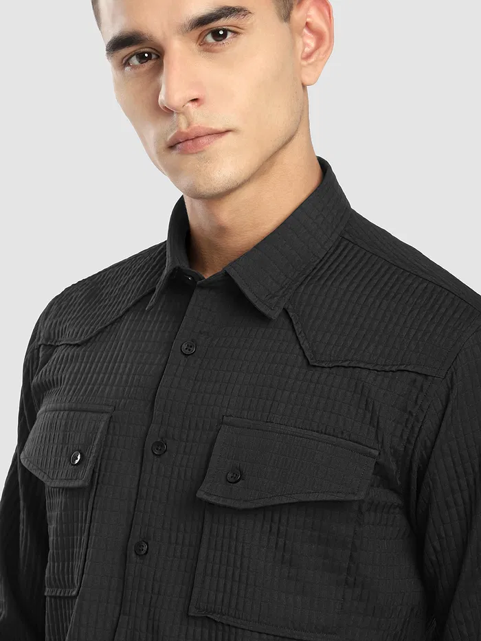 Black Textured Western Shirt