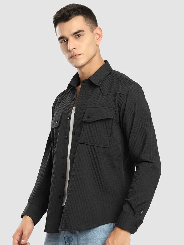 Black Textured Western Shirt