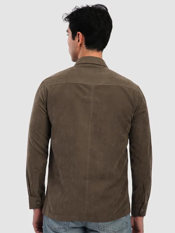 Brown Dual Pocketed Suede Shirt
