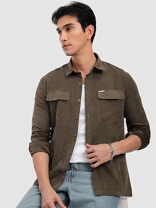 Brown Dual Pocketed Suede Shirt