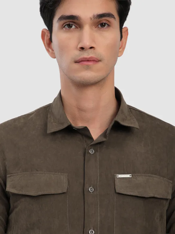 Brown Dual Pocketed Suede Shirt