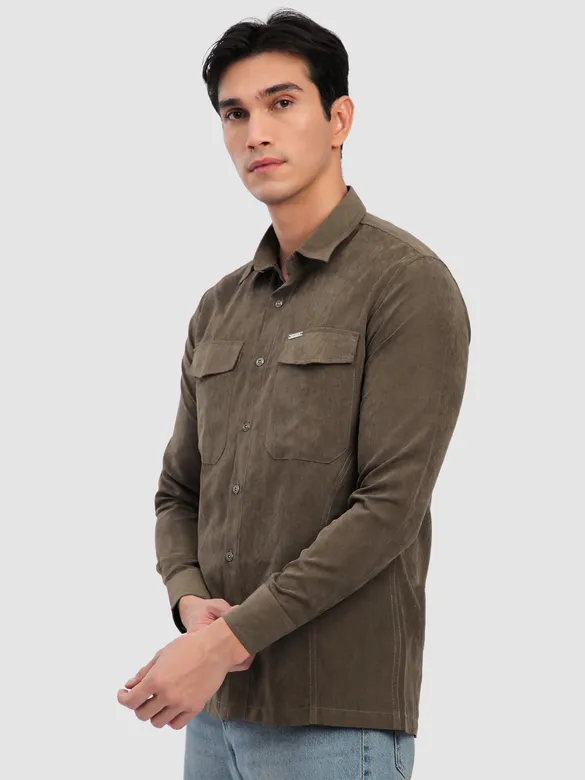 Brown Dual Pocketed Suede Shirt