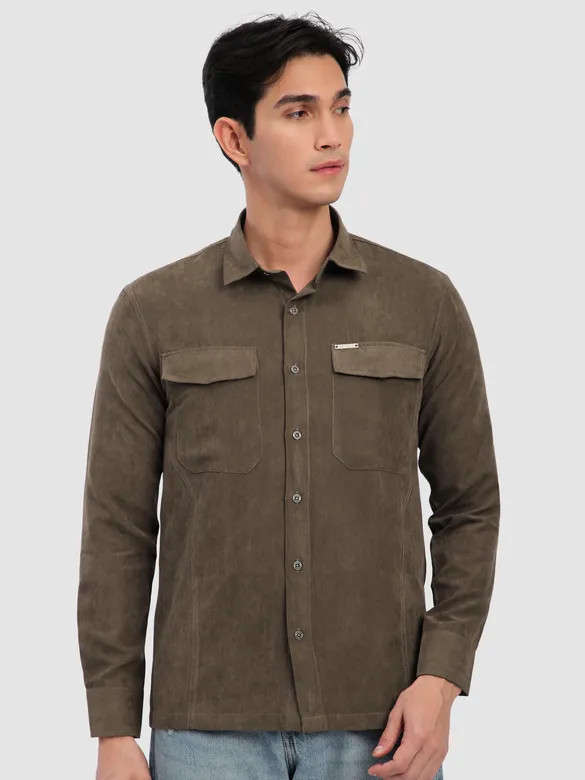 Brown Dual Pocketed Suede Shirt