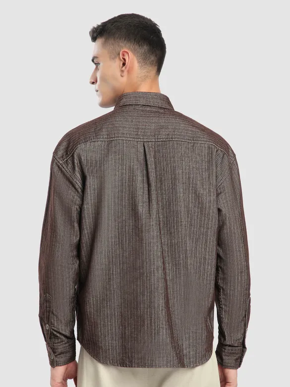 Brown Striped Corduroy Shirt