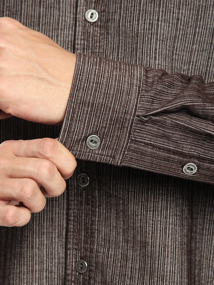 Brown Striped Corduroy Shirt