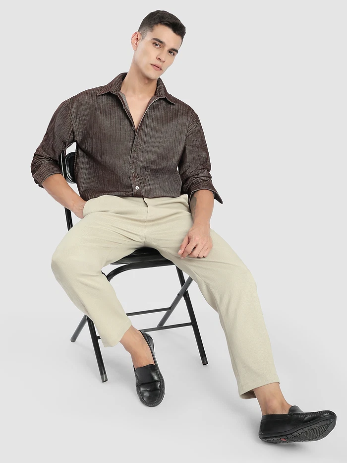 Brown Striped Corduroy Shirt