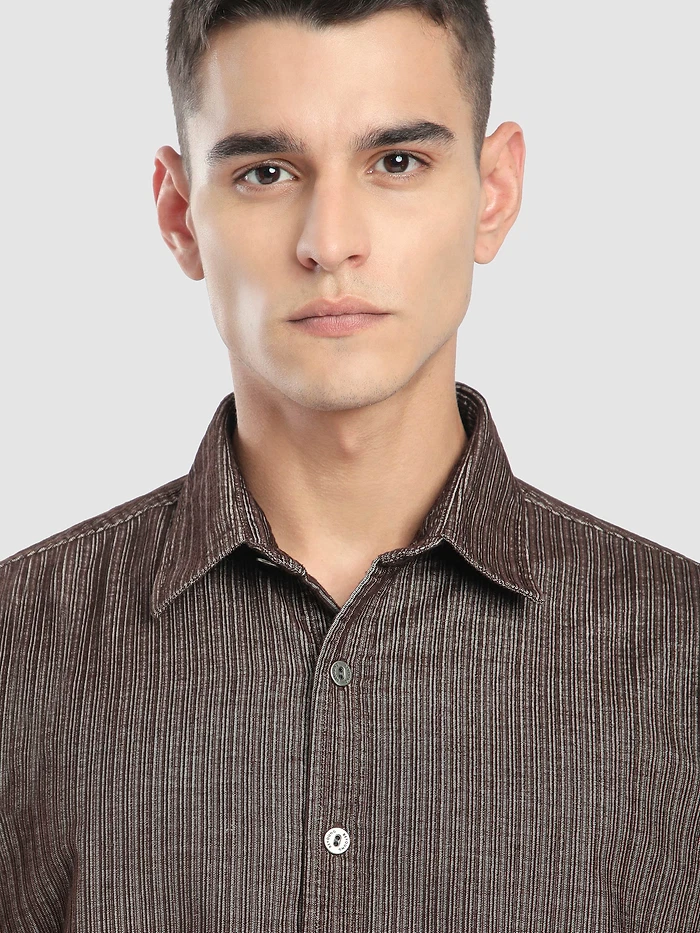 Brown Striped Corduroy Shirt