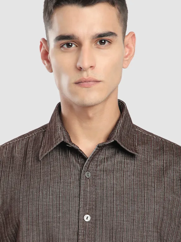 Brown Striped Corduroy Shirt