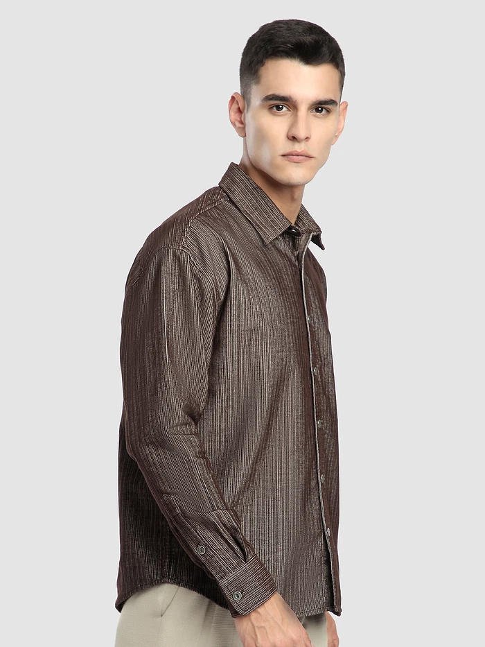 Brown Striped Corduroy Shirt