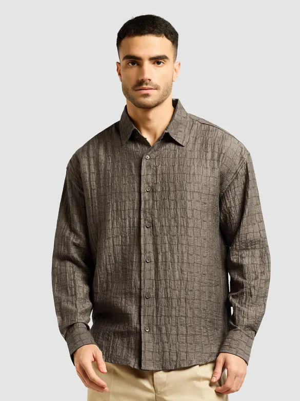 Brown Textured Jacquard Shirt