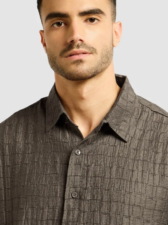 Brown Textured Jacquard Shirt