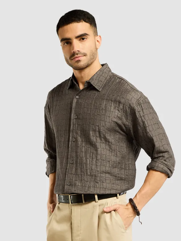 Brown Textured Jacquard Shirt