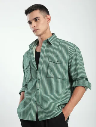 Cadet Blue Herringbone Striped Overshirt