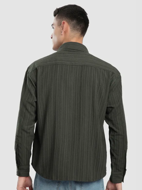 Charcoal Brown Structured Stripe Shirt