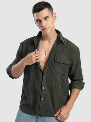 Charcoal Brown Structured Stripe Shirt