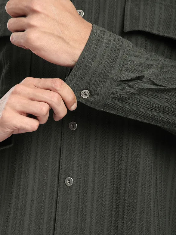 Charcoal Brown Structured Stripe Shirt