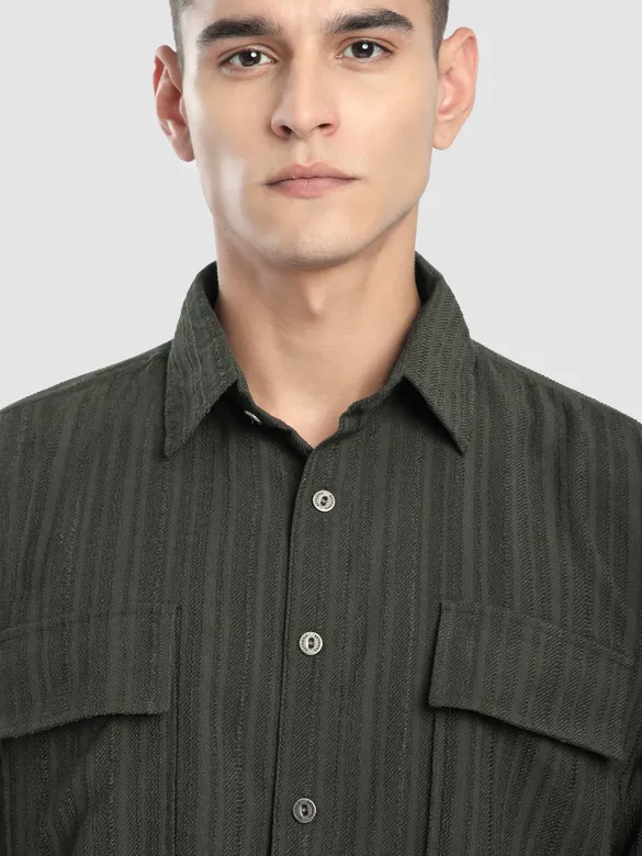 Charcoal Brown Structured Stripe Shirt