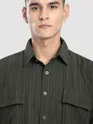 Charcoal Brown Structured Stripe Shirt