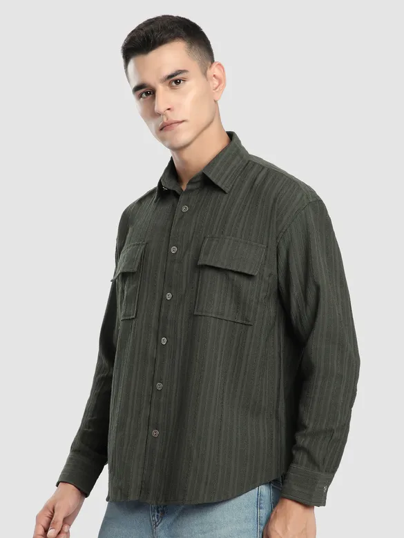 Charcoal Brown Structured Stripe Shirt