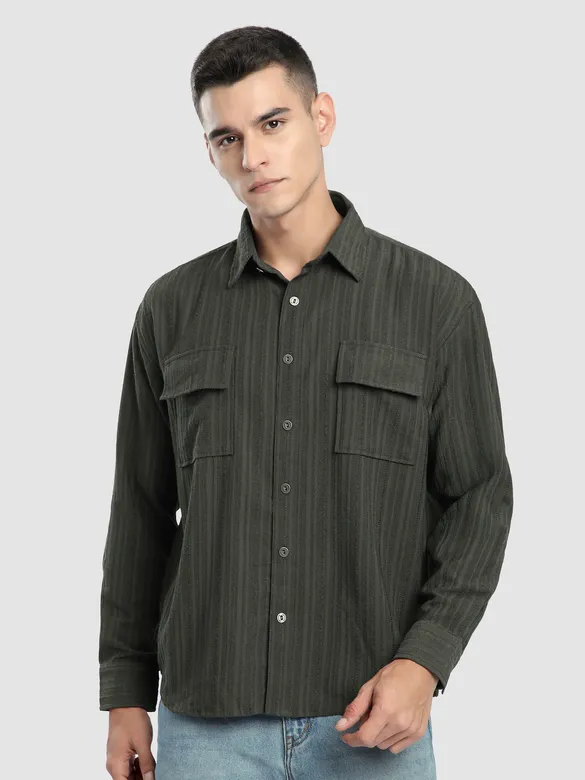 Charcoal Brown Structured Stripe Shirt
