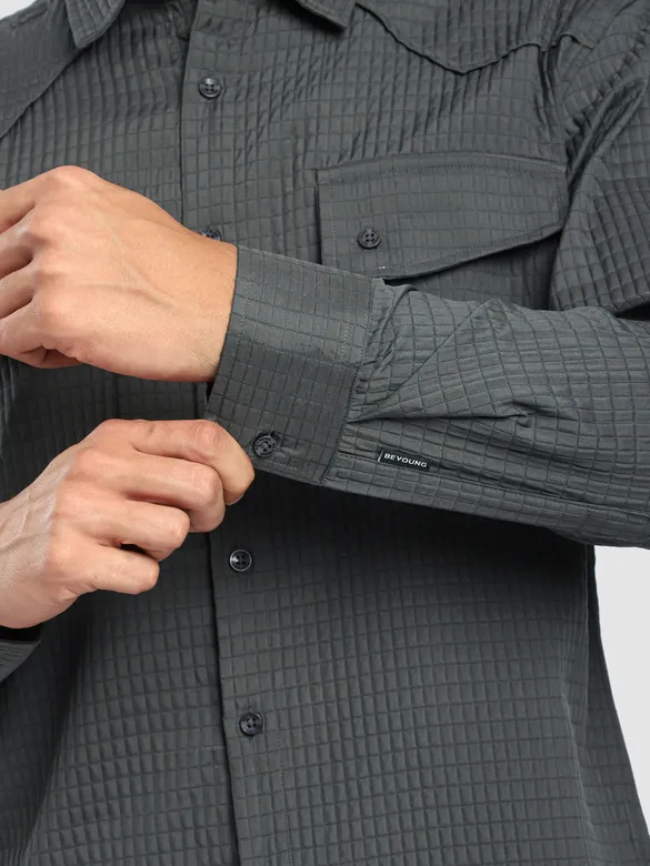 Dark Grey Textured Western Shirt