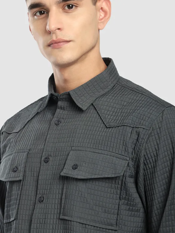 Dark Grey Textured Western Shirt