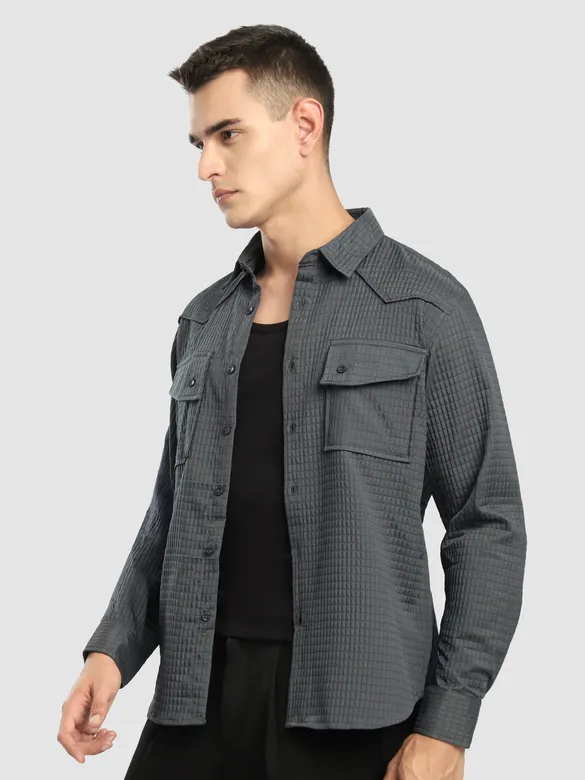 Dark Grey Textured Western Shirt
