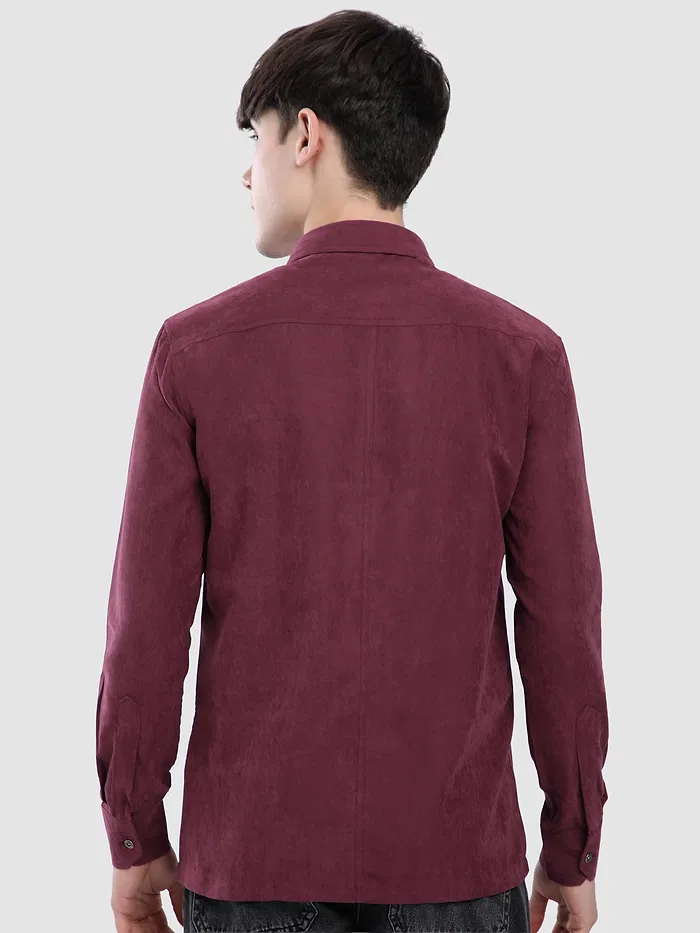 French Wine Dual Pocketed Suede Shirt