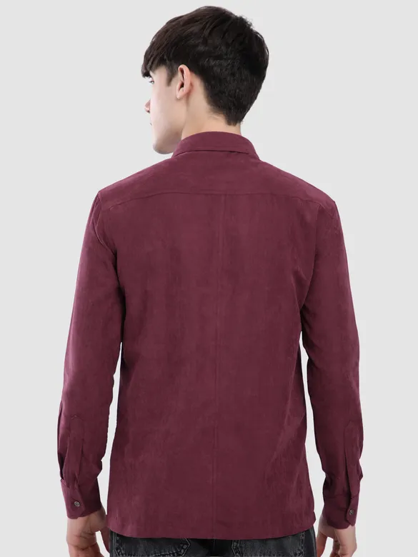 French Wine Dual Pocketed Suede Shirt