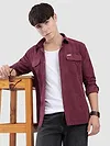 French Wine Dual Pocketed Suede Shirt