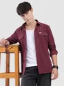 French Wine Dual Pocketed Suede Shirt