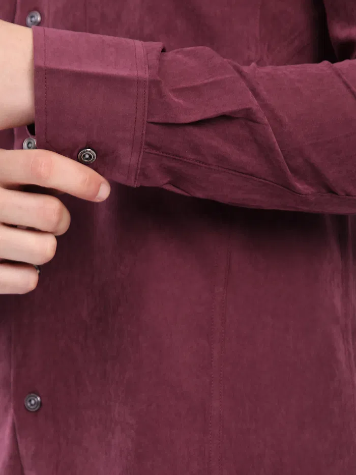 French Wine Dual Pocketed Suede Shirt