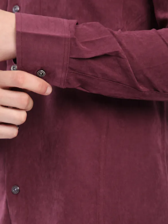 French Wine Dual Pocketed Suede Shirt