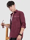 French Wine Dual Pocketed Suede Shirt