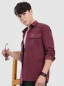 French Wine Dual Pocketed Suede Shirt