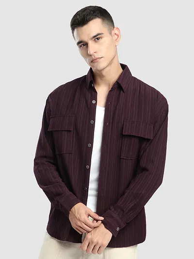 French Wine Structured Stripe Shirt