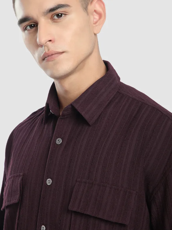 French Wine Structured Stripe Shirt