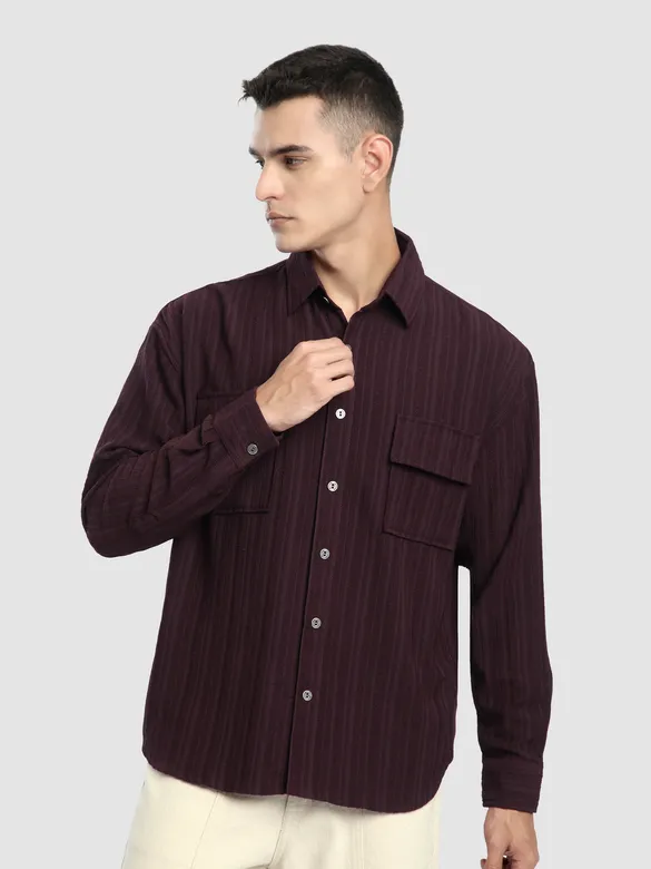 French Wine Structured Stripe Shirt